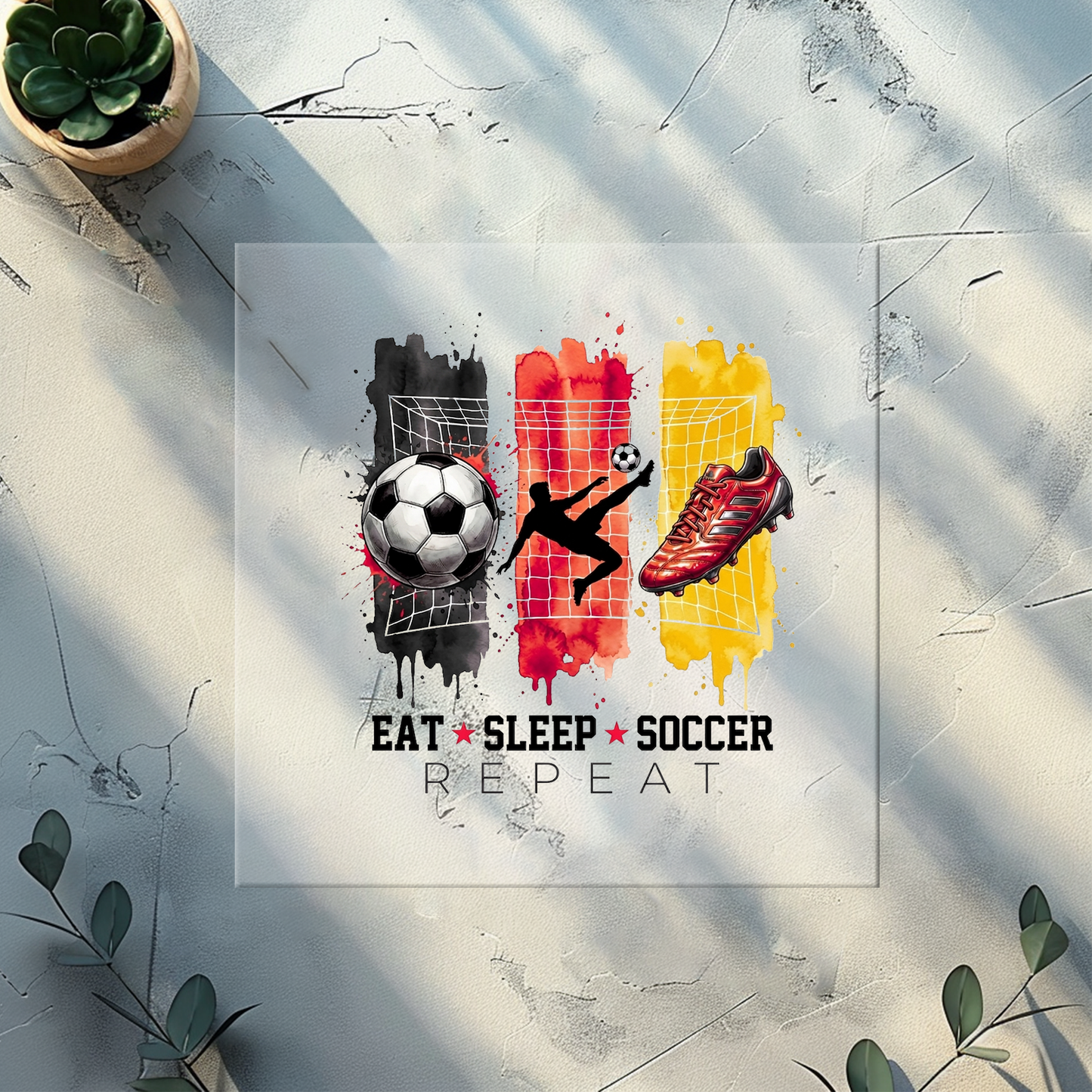 Eat Sleep Soccer Repeat | Fussball Bügelbild für Kleidung & Accessoires