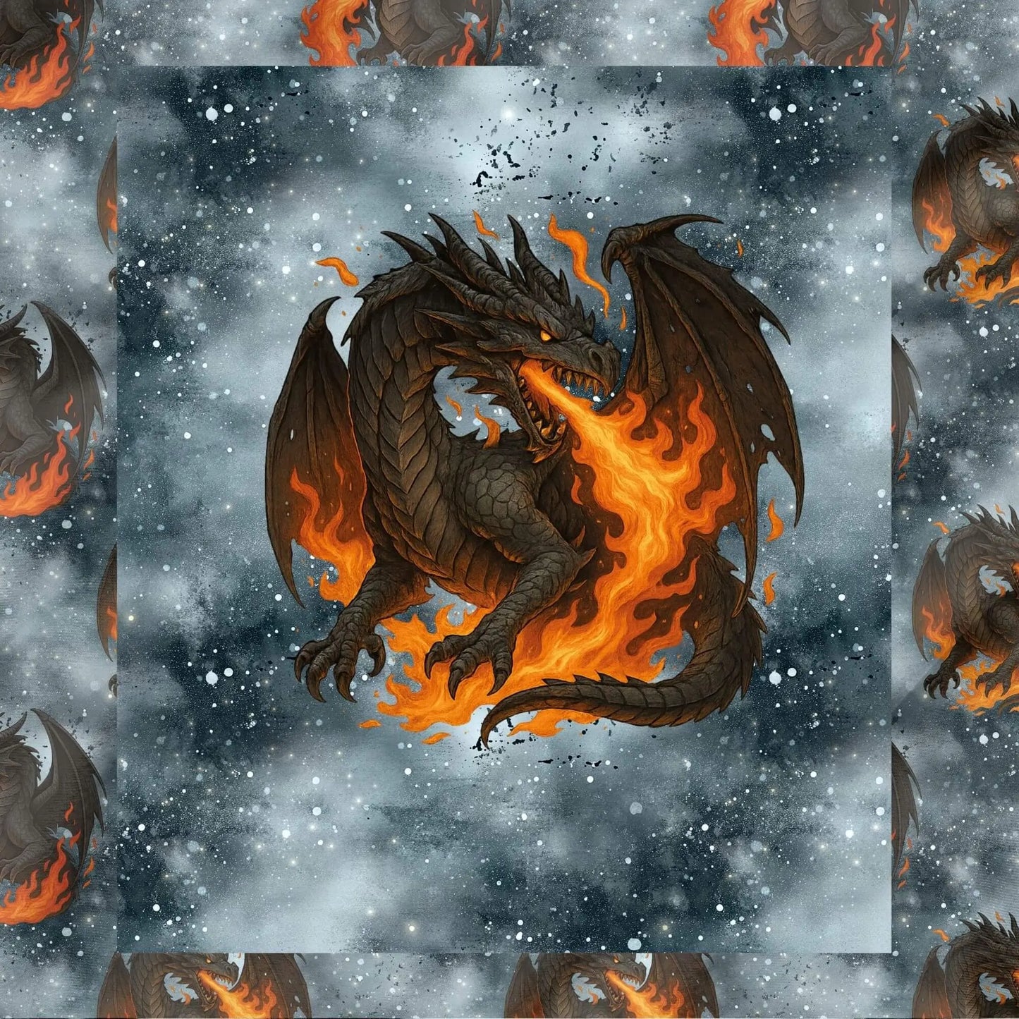 Stoff-Panel „Feuerdrache“ inkl. Kombistoff | Drachen-Kinderstoff