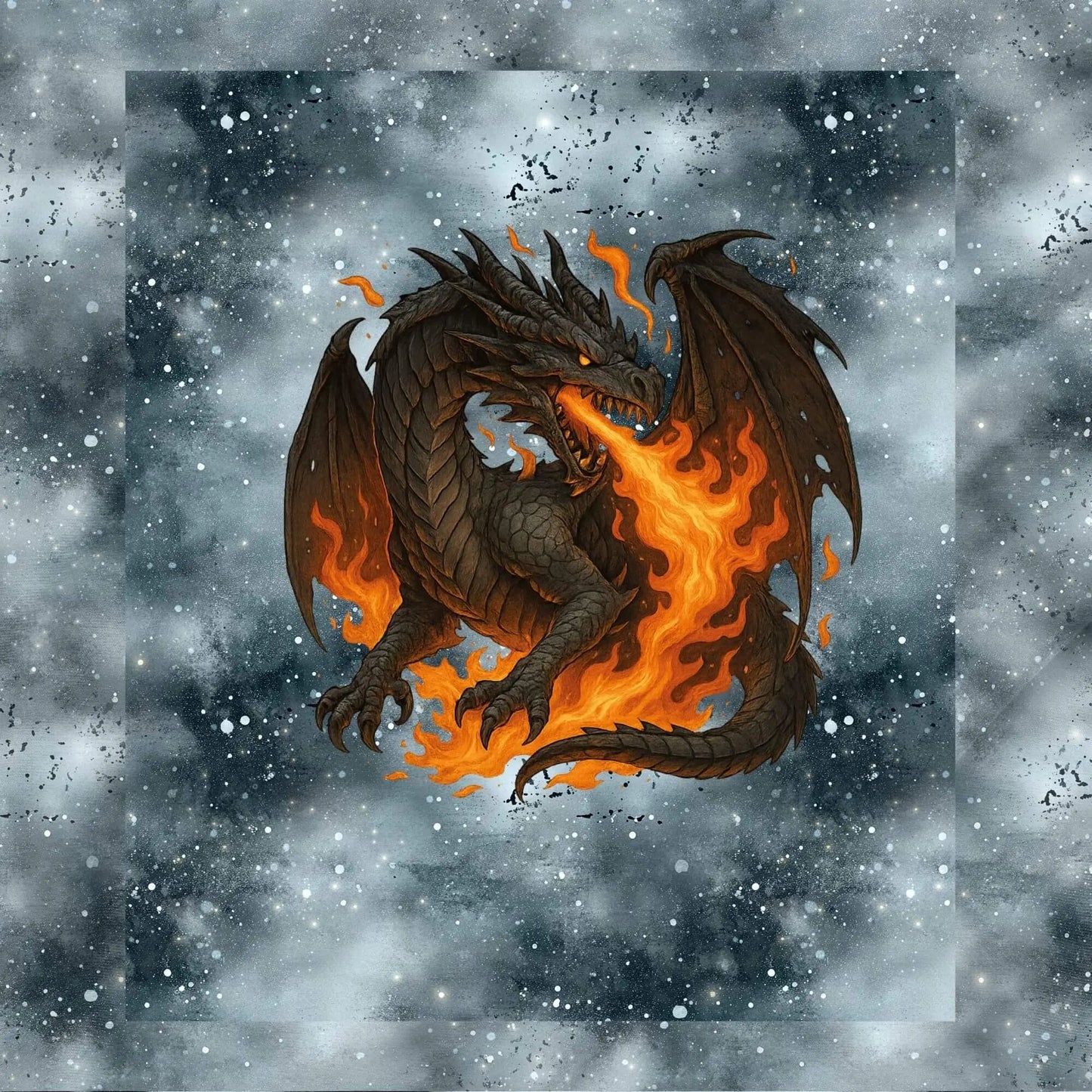 Stoff-Panel „Feuerdrache“ inkl. Kombistoff | Drachen-Kinderstoff