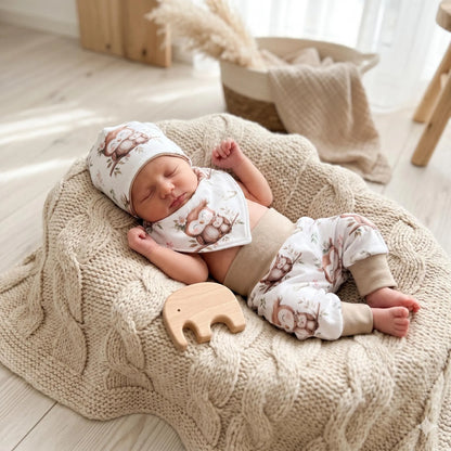 Pumphose Baby Eule weiß handgenäht | French Terry Set personalisiert