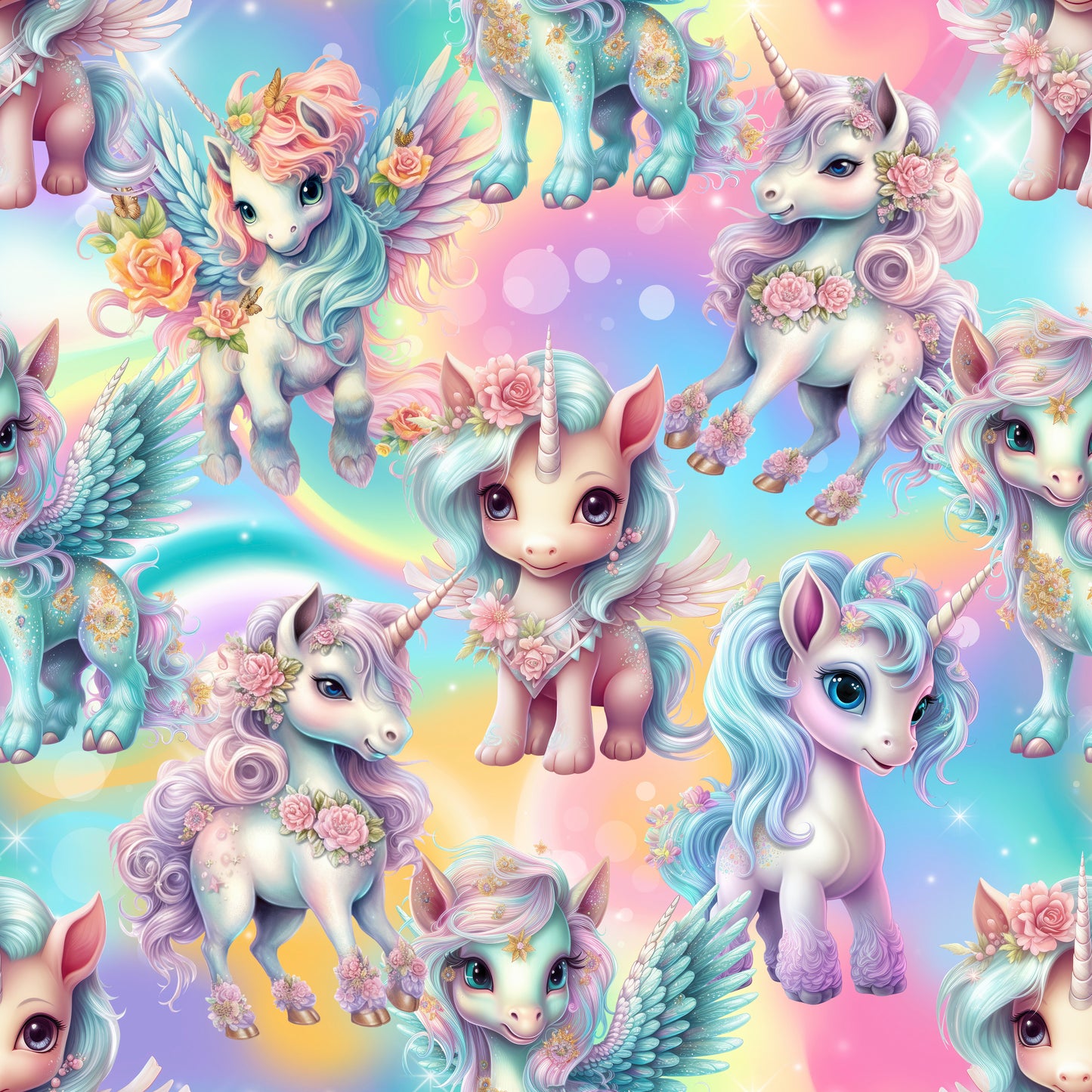 Regenbogen Pegasus Kinderstoff Meterware – Magischer Jersey French Terry Handmade by Kati
