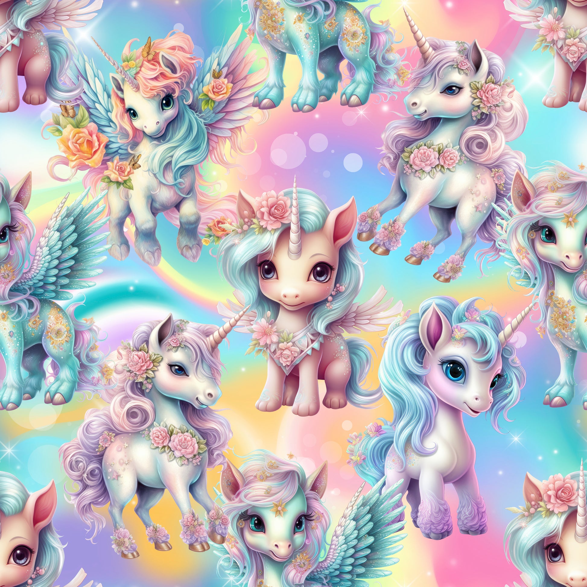 Regenbogen Pegasus Kinderstoff Meterware – Magischer Jersey French Terry Handmade by Kati
