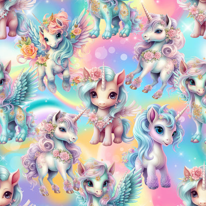 Regenbogen Pegasus Kinderstoff Meterware – Magischer Jersey French Terry Handmade by Kati