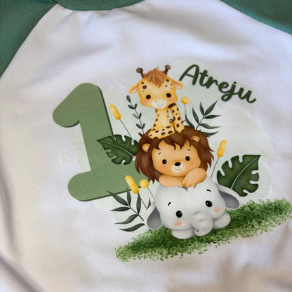 Personalisiertes Bügelbild Geburtstag Safari – Giraffe Löwe Elefant DTF Transfer Handmade by Kati