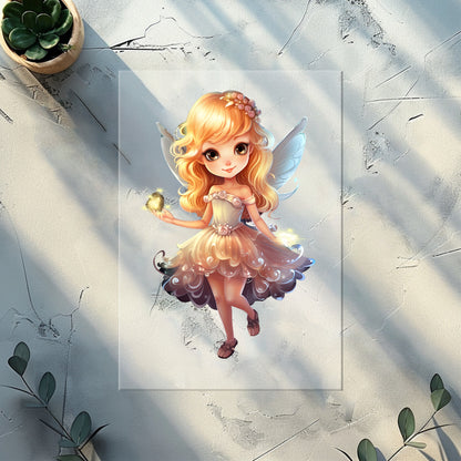 Sternenlicht-Fee Bügelbild goldene Haare DTF Transfer für Textilien Kinder DIY