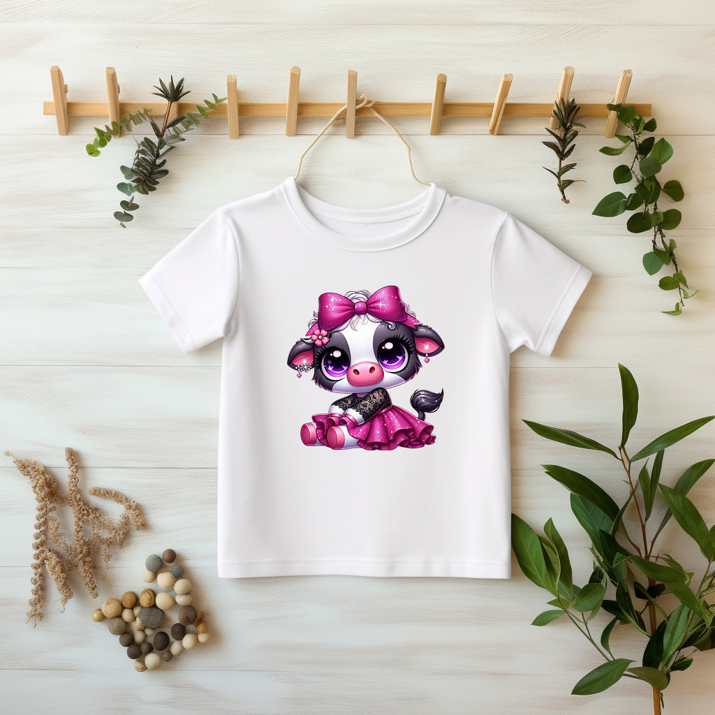 Pink Moo Princess DTF Transfer Detailaufnahme – Glitzer Bügelbild Kinderkleidung